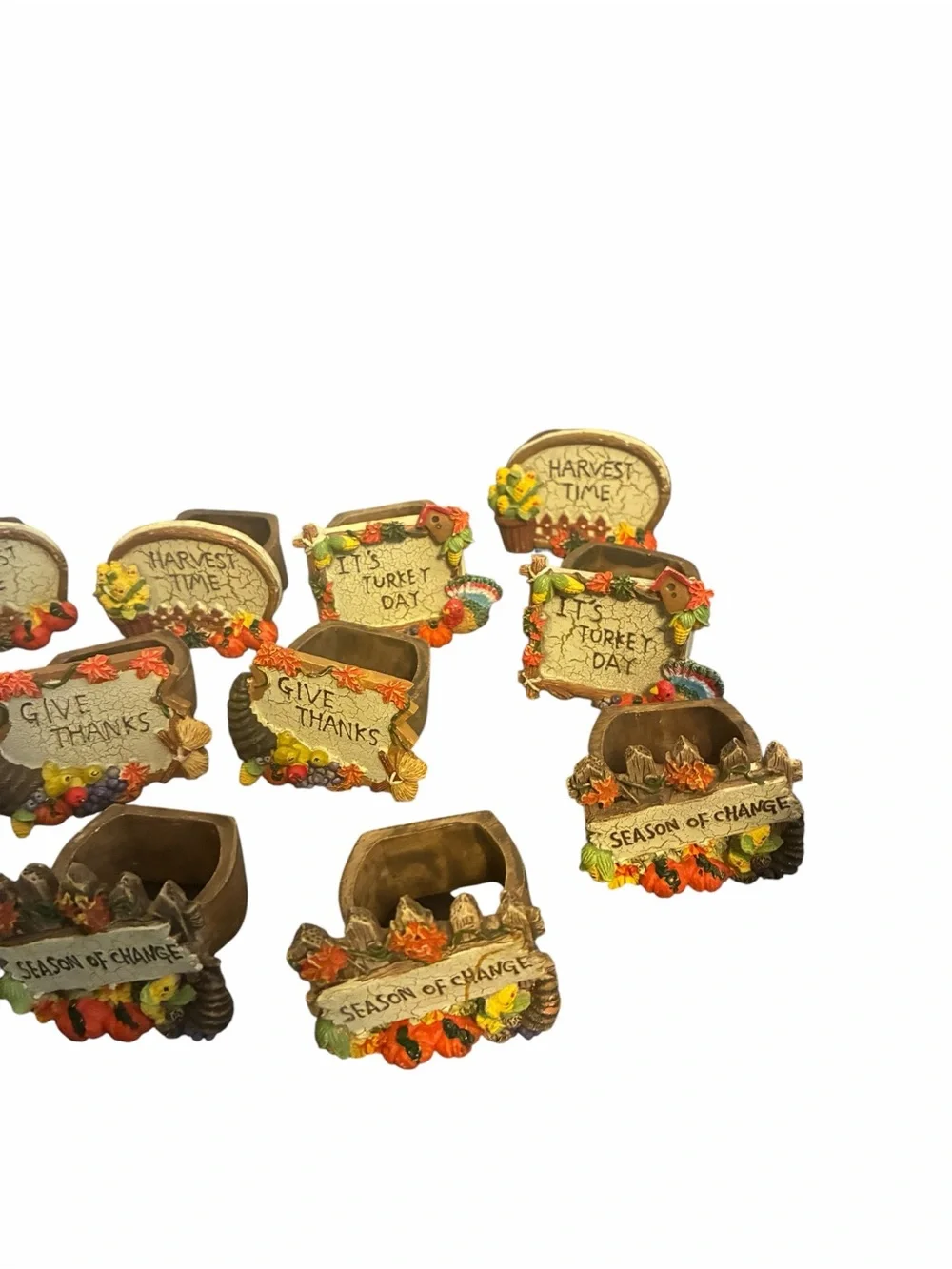 Set of 12 Fall Thanksgiving Resin Napkin Rings Harvest Give Thanks Turkey Day